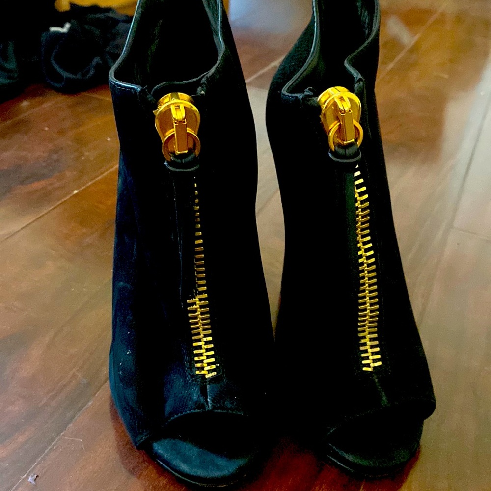 Black suede platform booties